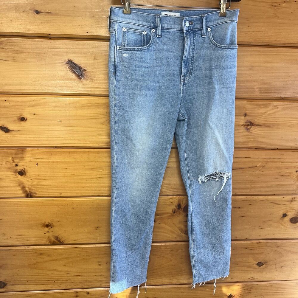 Madewell Women Perfect Vintage Jeans 29 Blue Frayed Hem Distresses High Rise